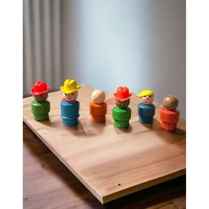 Vintage Fisher Price Little People Wooden Figures Lot Of 6 Cowboy and More Read